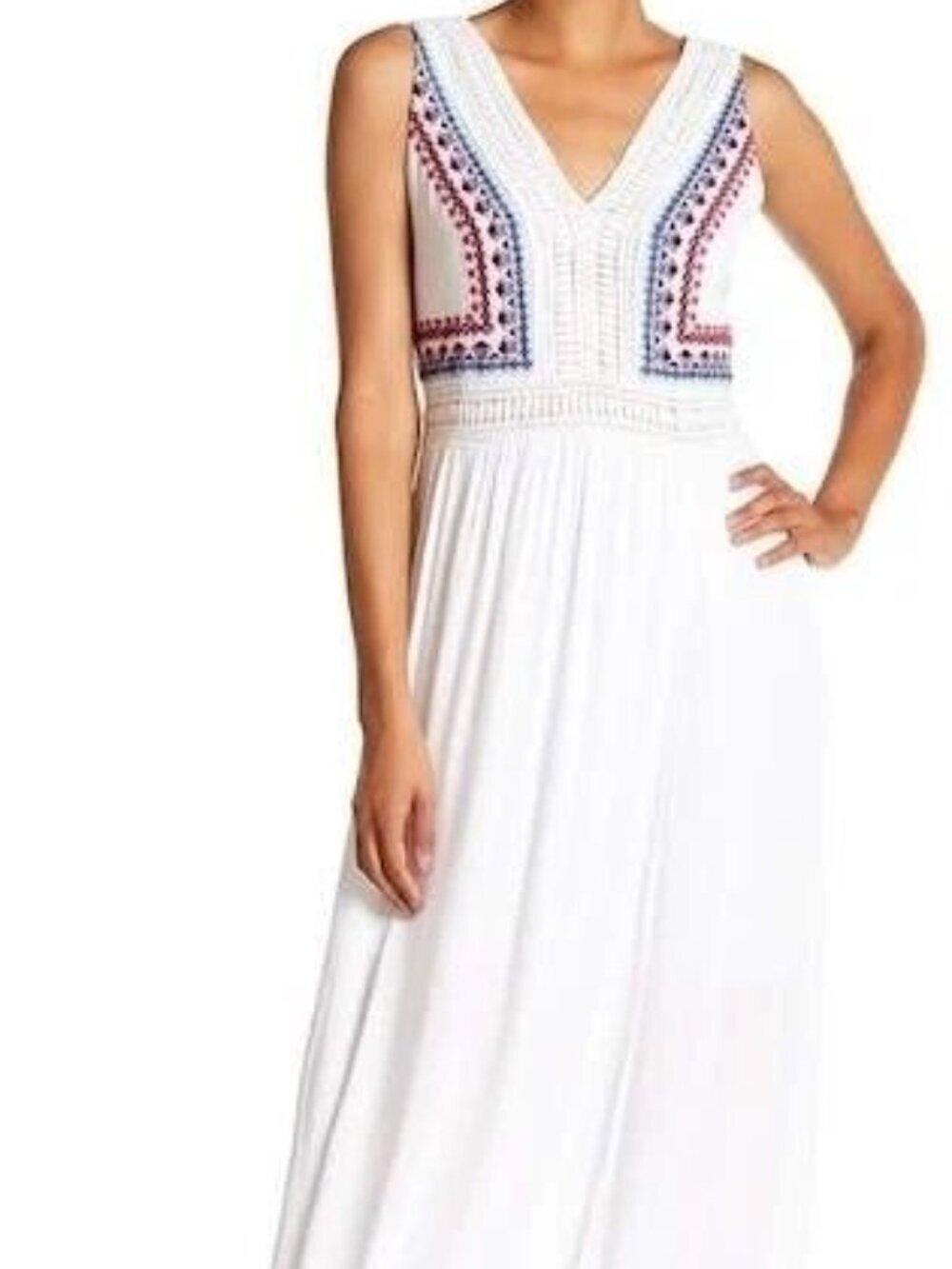 Spense Sleeveless Embroidered Crinkle Gauze Maxi dress size medium